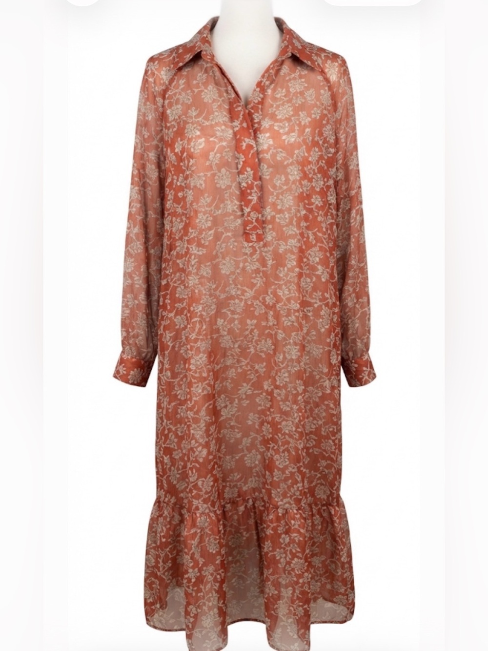 Yesta Women’s Floral Midi Dress Size XXL NWT Metallic Sheer